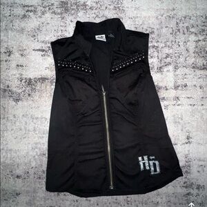 Harley Davidson Black Sleeveless Zip-Up Vest